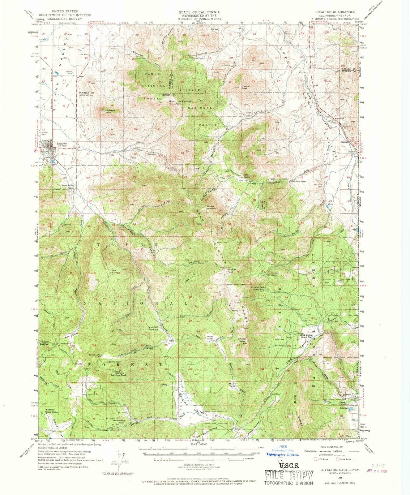 1955 Loyalton, CA - California - USGS Topographic Map