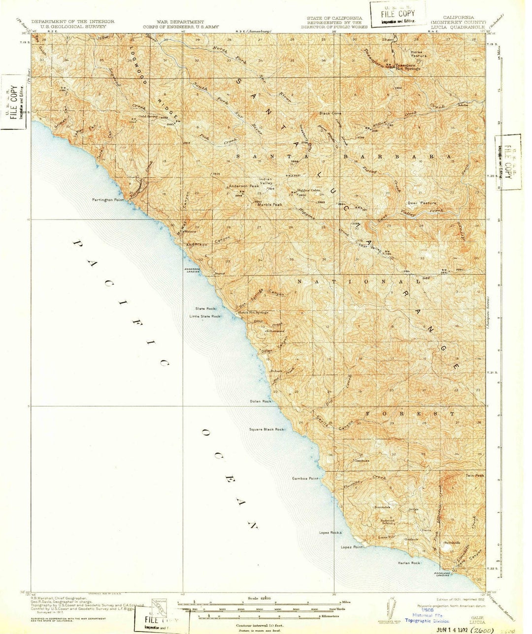1921 Lucia, CA - California - USGS Topographic Map