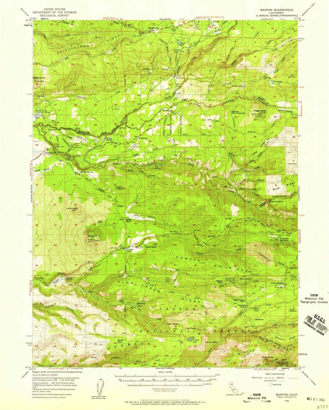 1956 Manton, CA - California - USGS Topographic Map