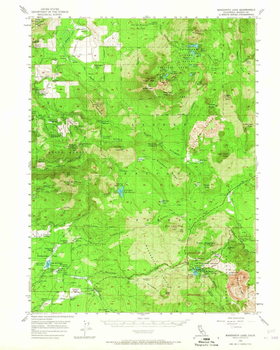 1956 Manzanita Lake, CA - California - USGS Topographic Map