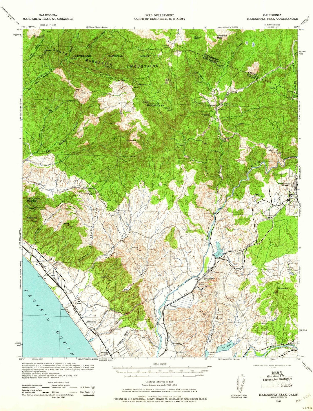 1941 Margarita Peak, CA - California - USGS Topographic Map