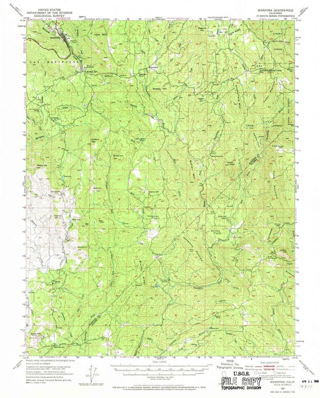 1947 Mariposa, CA - California - USGS Topographic Map
