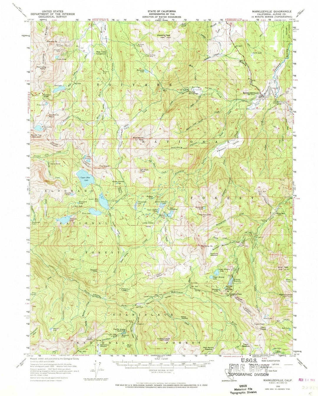 1956 Markleeville, CA - California - USGS Topographic Map