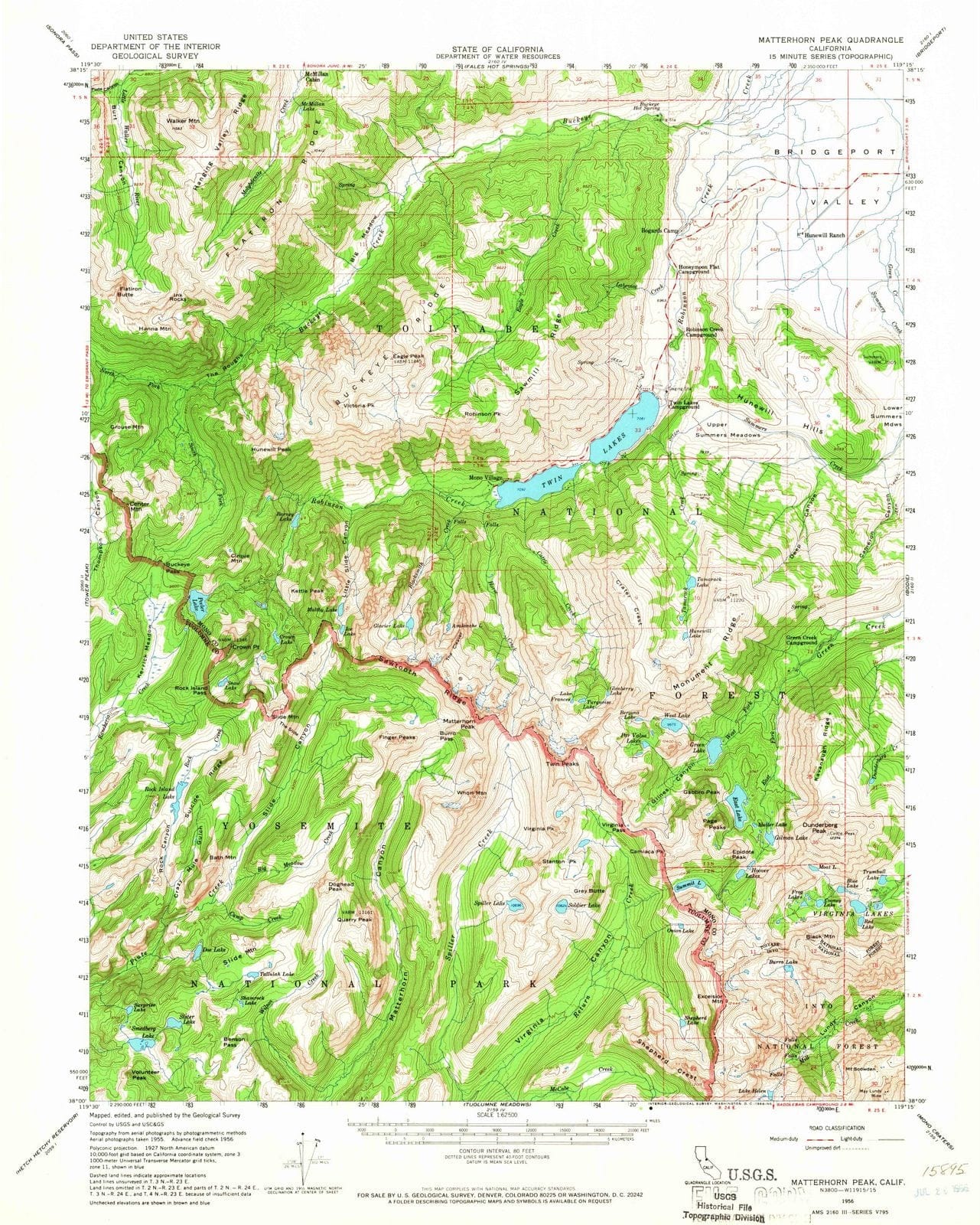 1956 Matterhorn Peak, CA - California - USGS Topographic Map