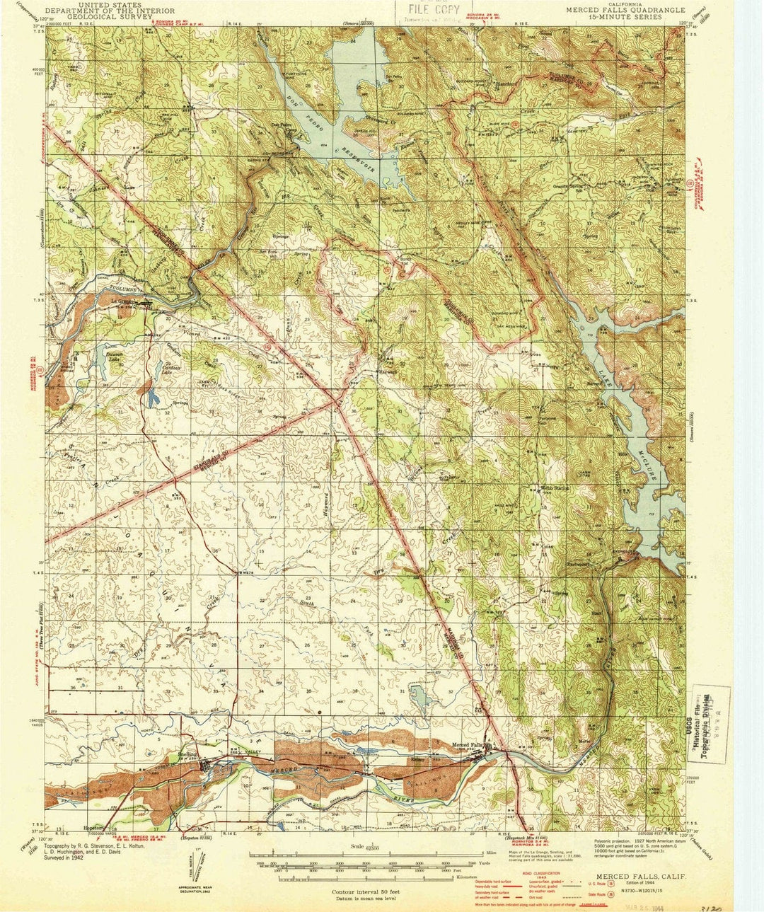 1944 Merced Falls, CA - California - USGS Topographic Map