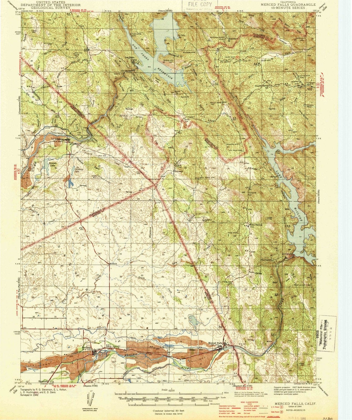 1944 Merced Falls, CA - California - USGS Topographic Map