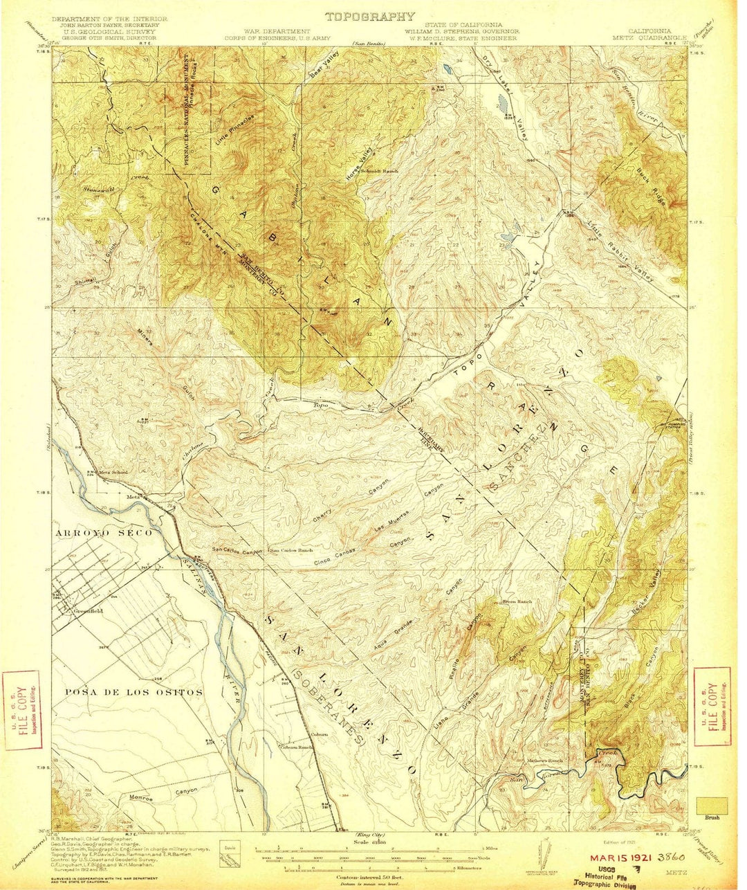 1921 Metz, CA - California - USGS Topographic Map