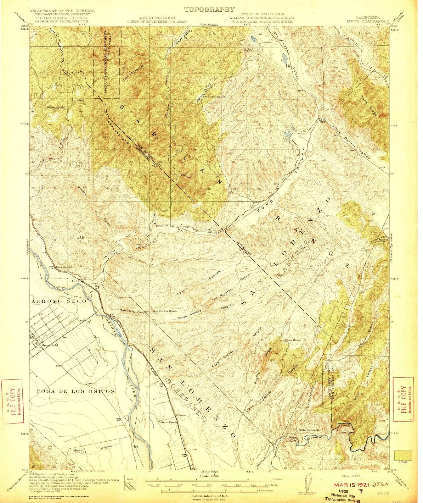 1921 Metz, CA - California - USGS Topographic Map