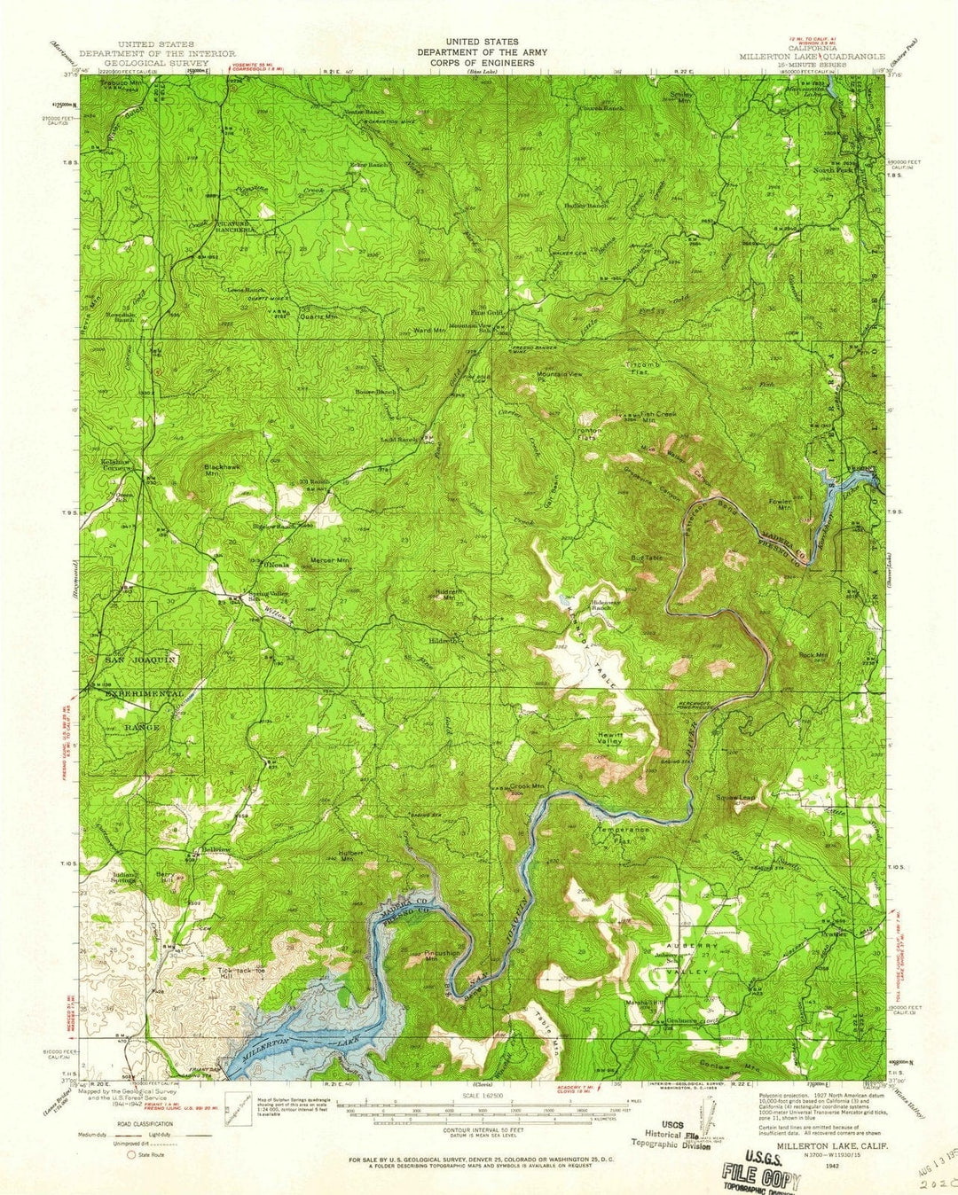 1942 Millerton Lake, CA - California - USGS Topographic Map