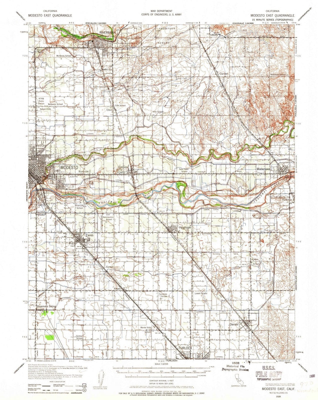 1939 Modesto East, CA - California - USGS Topographic Map