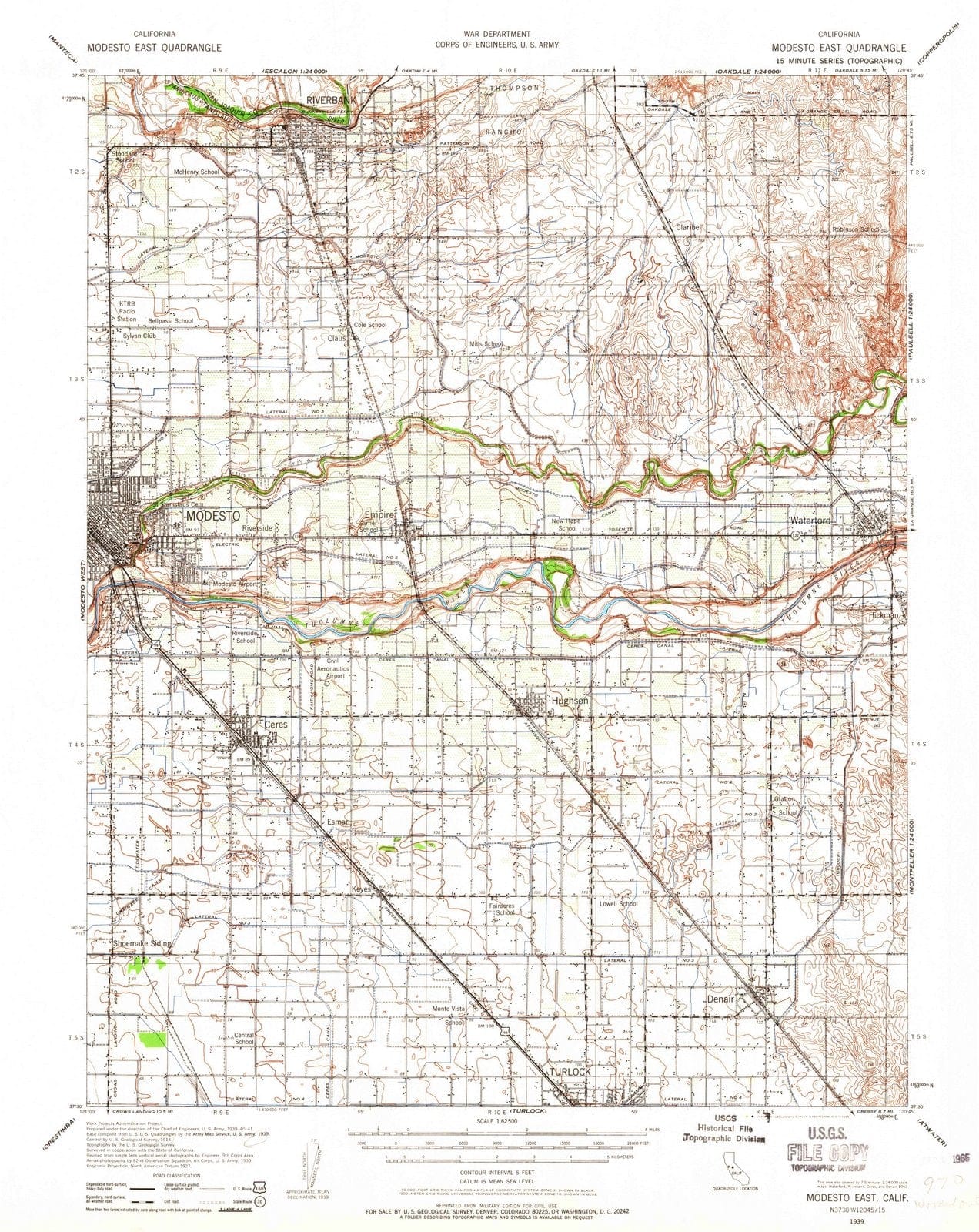 1939 Modesto East, CA - California - USGS Topographic Map
