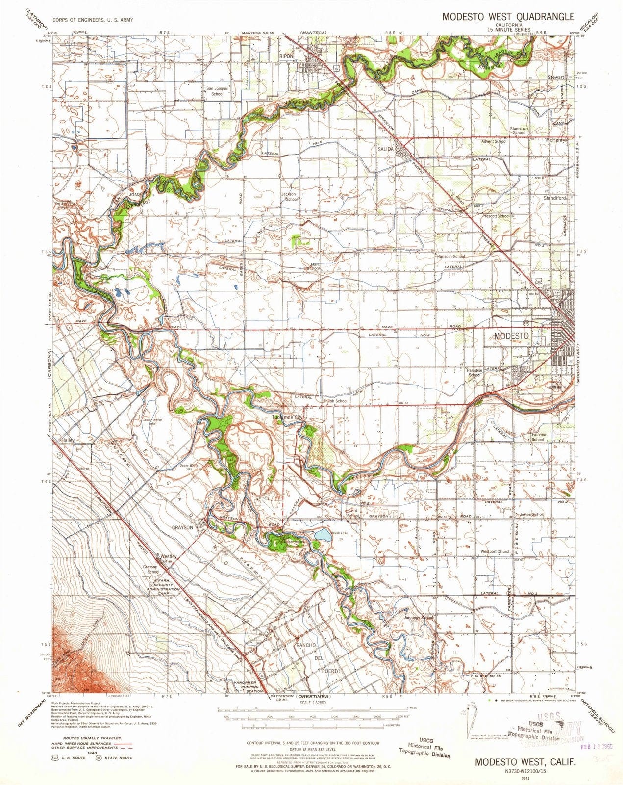 1941 Modesto West, CA - California - USGS Topographic Map