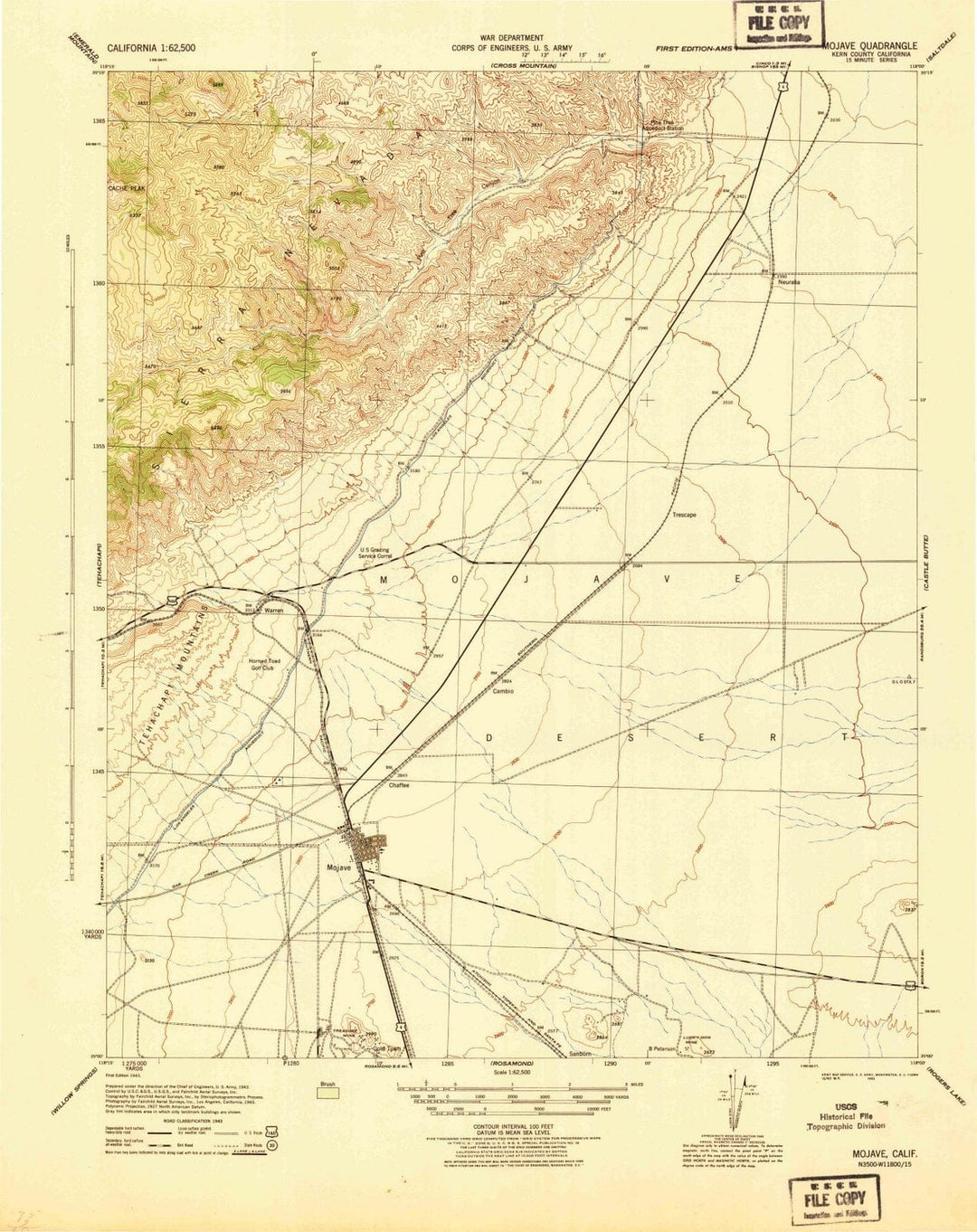 1943 Mojave, CA - California - USGS Topographic Map