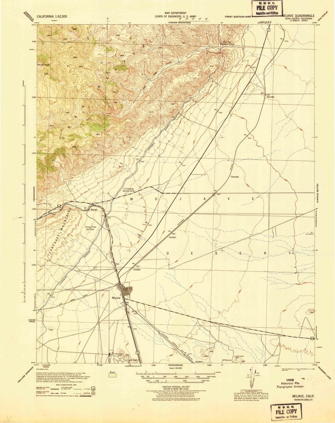 1943 Mojave, CA - California - USGS Topographic Map
