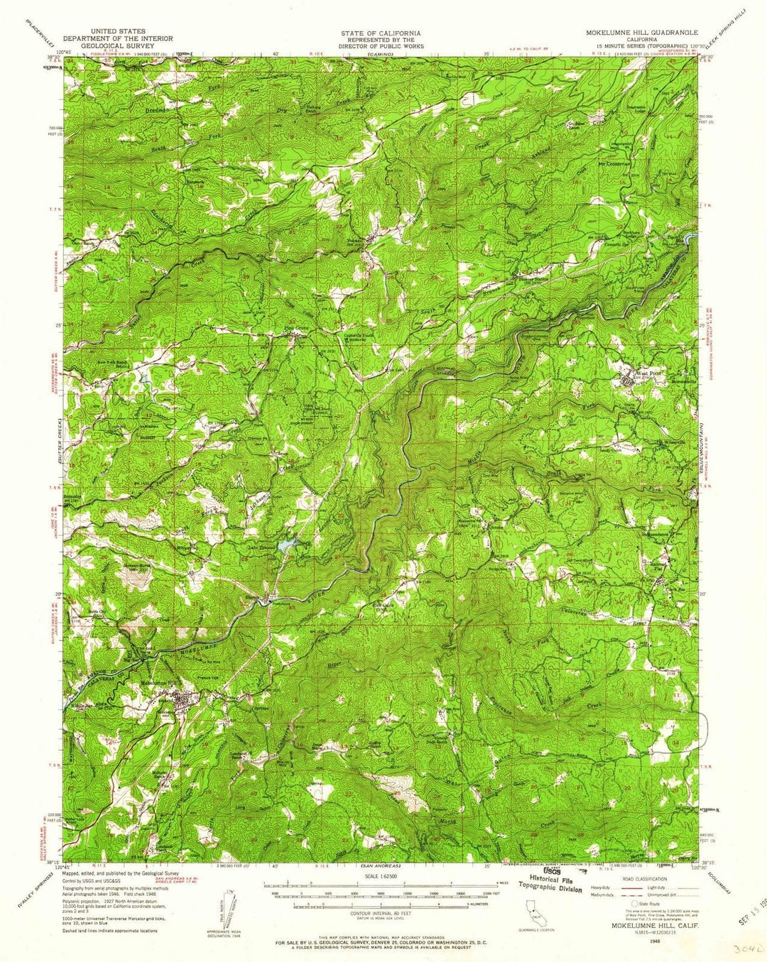 1948 Mokelumne Hill, CA - California - USGS Topographic Map