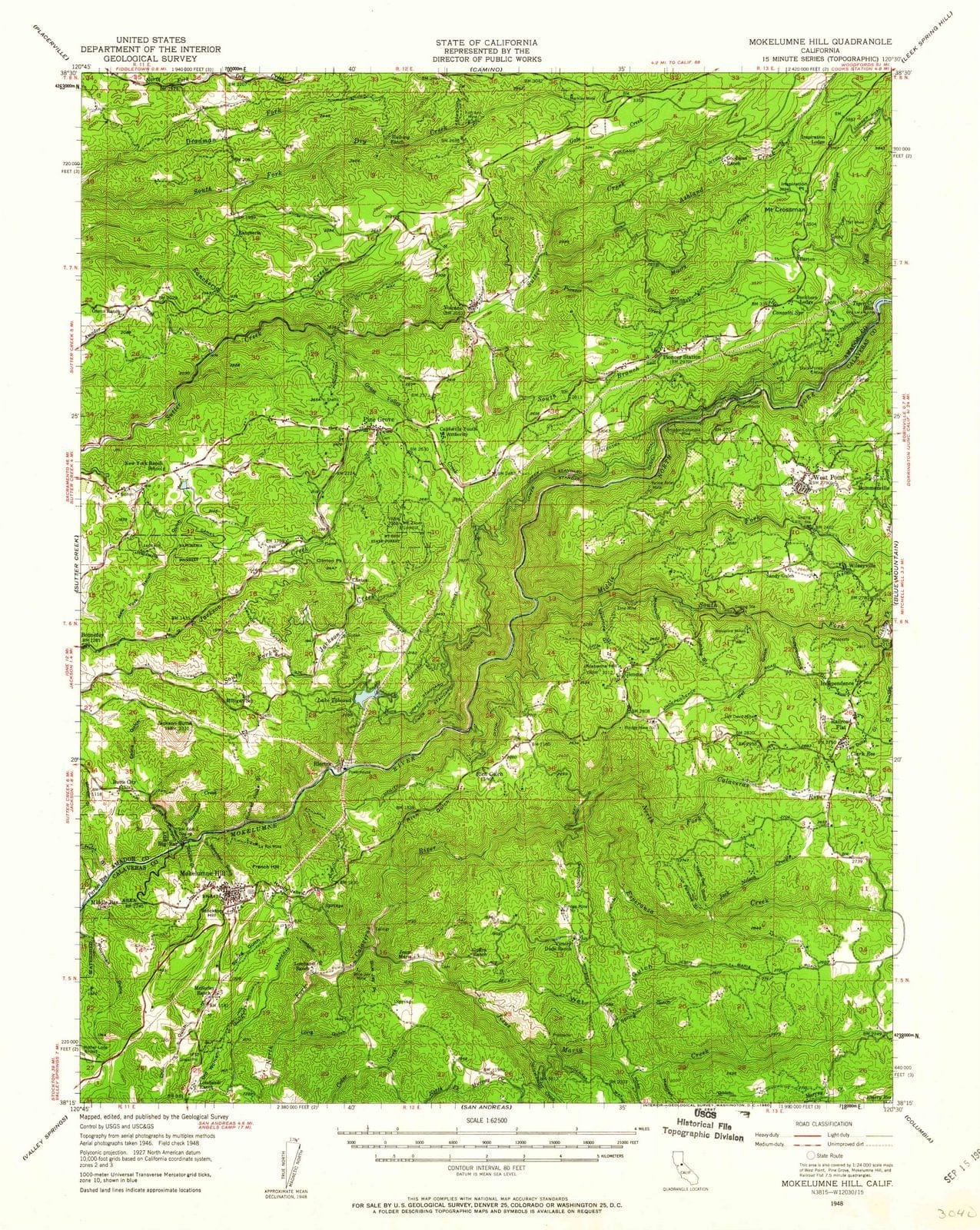 1948 Mokelumne Hill, CA - California - USGS Topographic Map