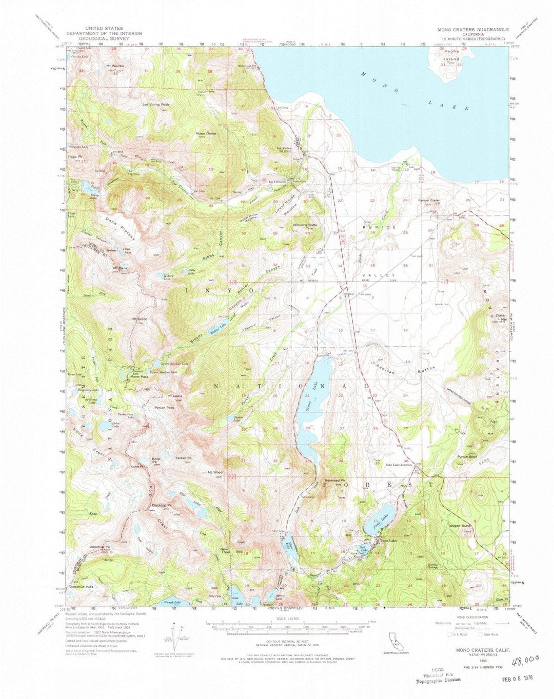1953 Mono Craters, CA - California - USGS Topographic Map