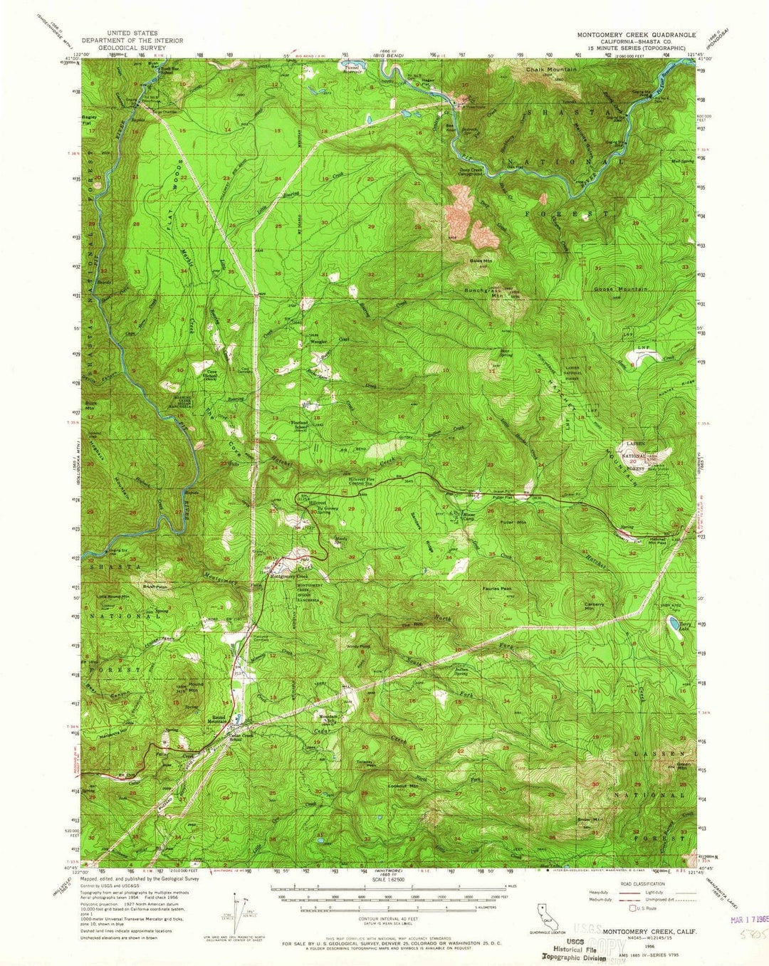 1956 Montgomery Creek, CA - California - USGS Topographic Map