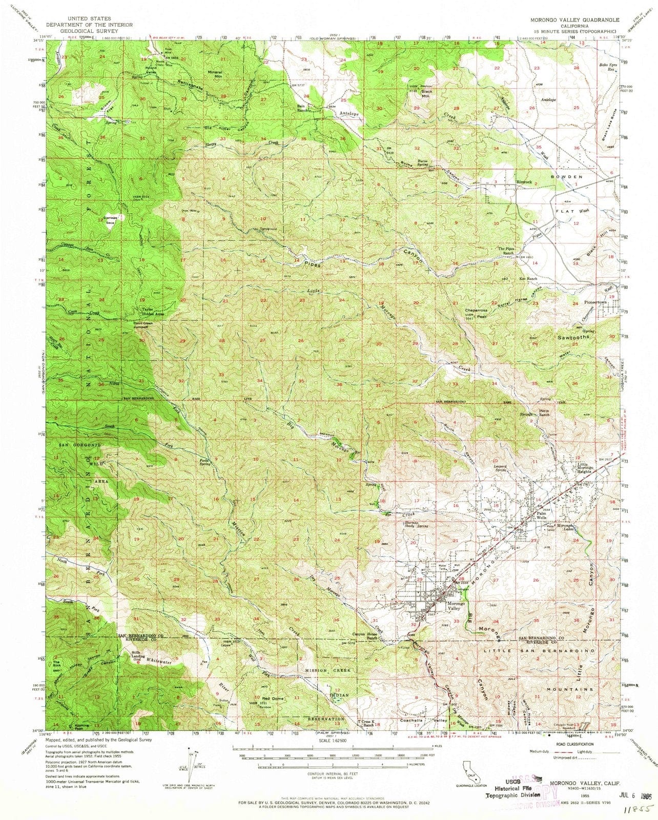 1955 Morongo Valley, CA - California - USGS Topographic Map