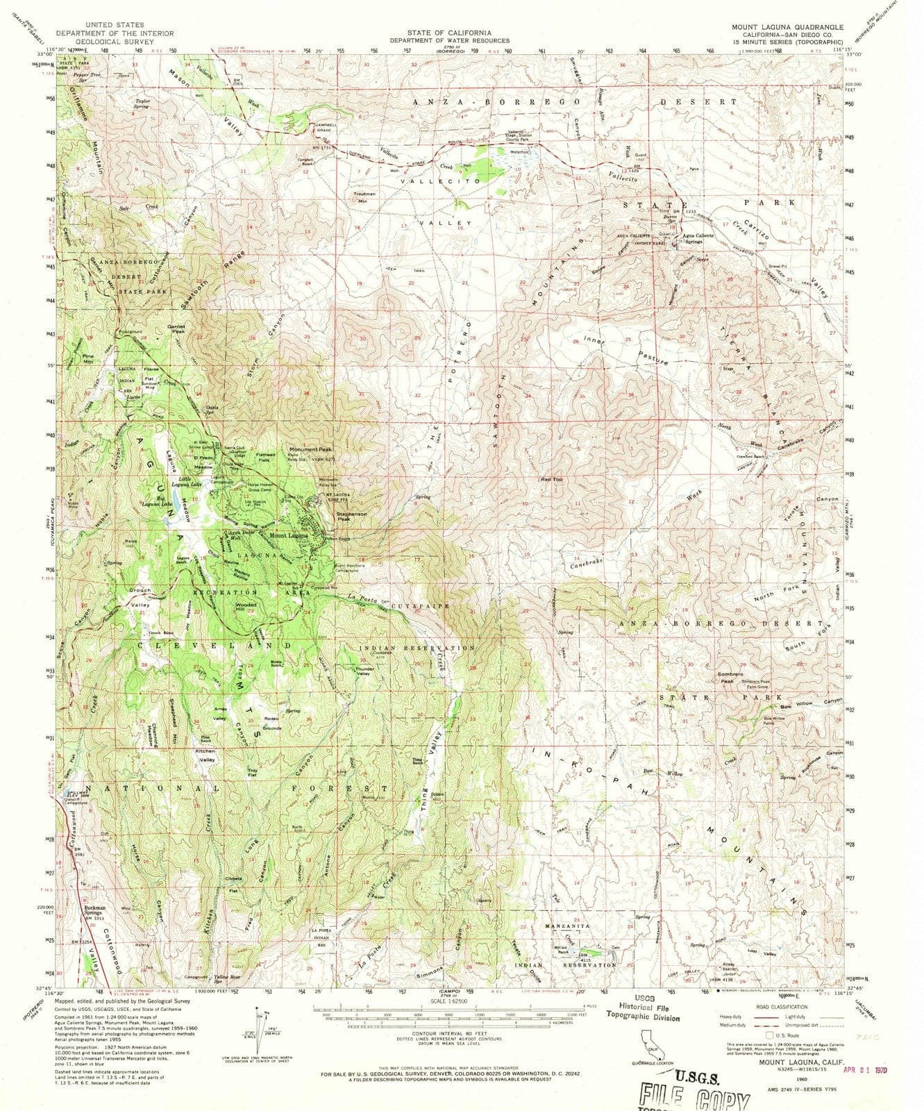 1960 Mount Laguna, CA - California - USGS Topographic Map