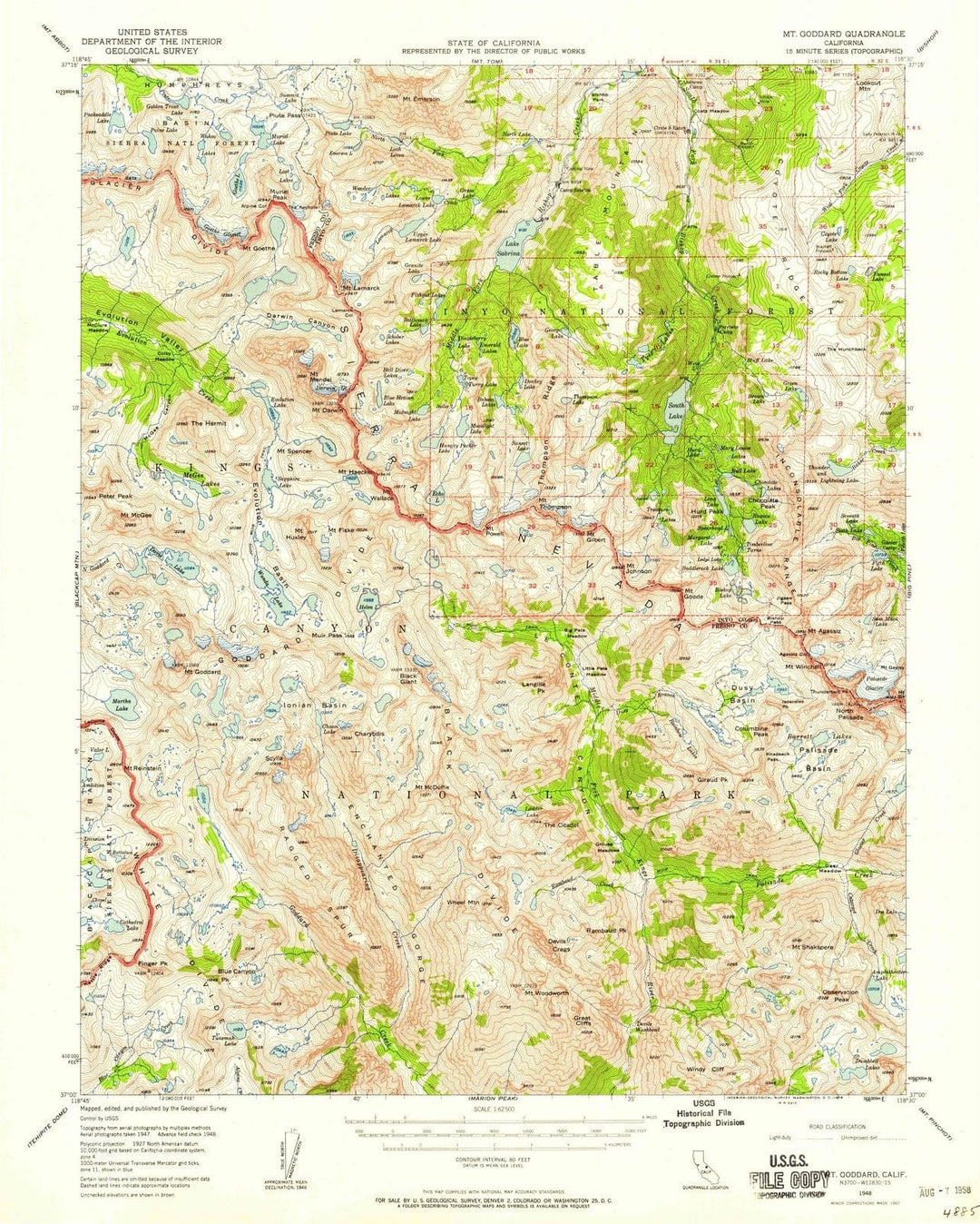 1948 Mt. Goddard, CA - California - USGS Topographic Map