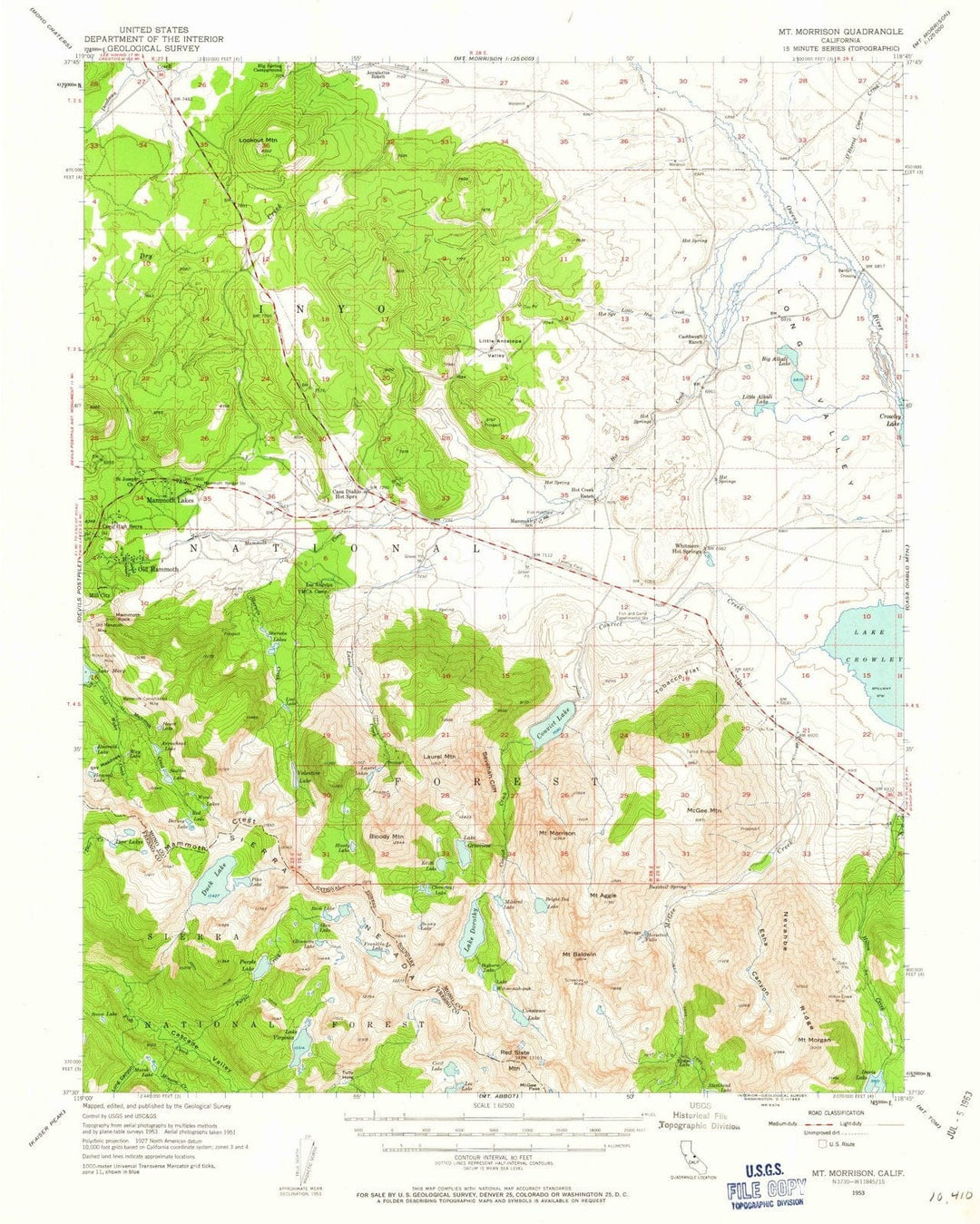1953 Mt. Morrison, CA - California - USGS Topographic Map