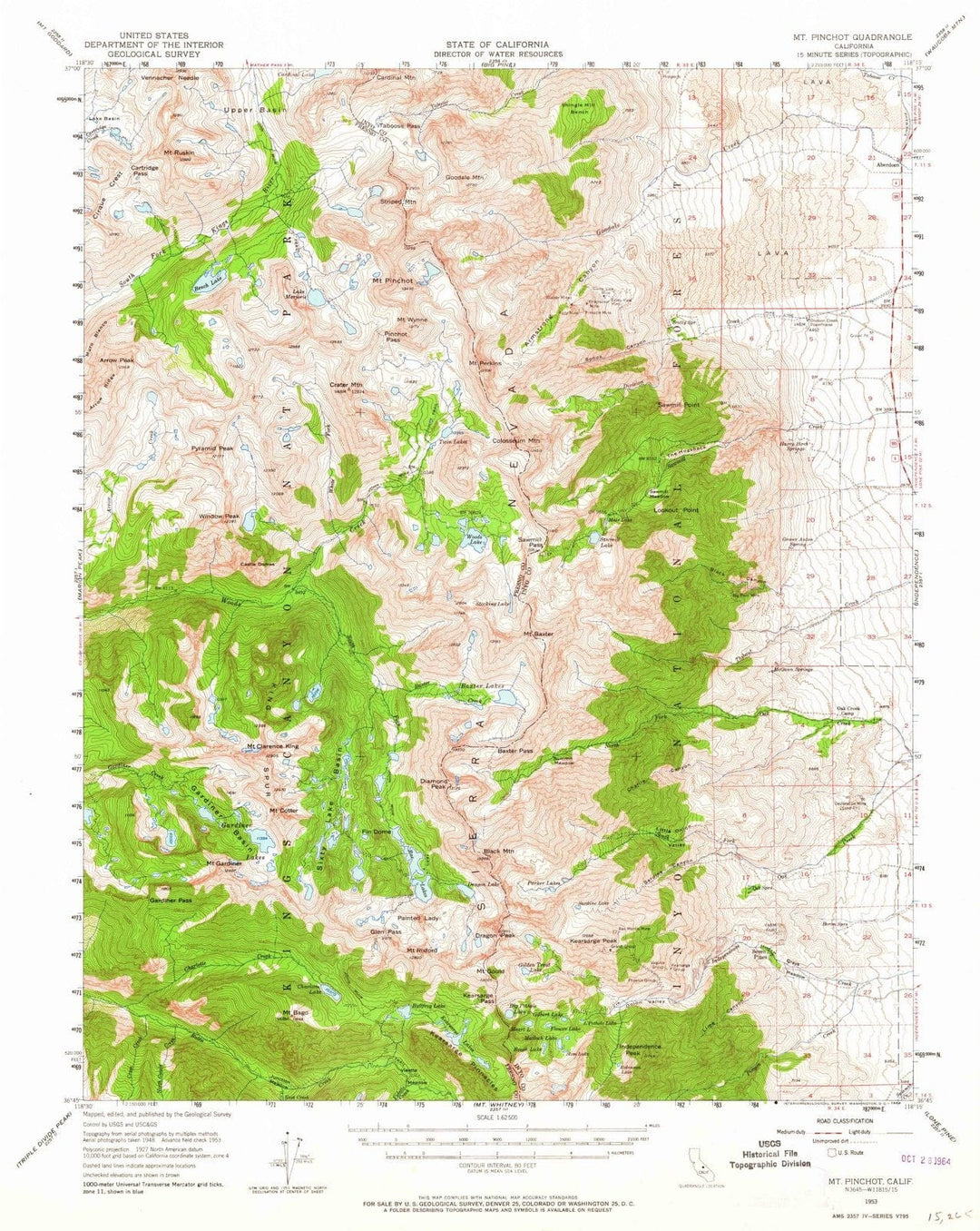 1953 Mt. Pinchot, CA - California - USGS Topographic Map