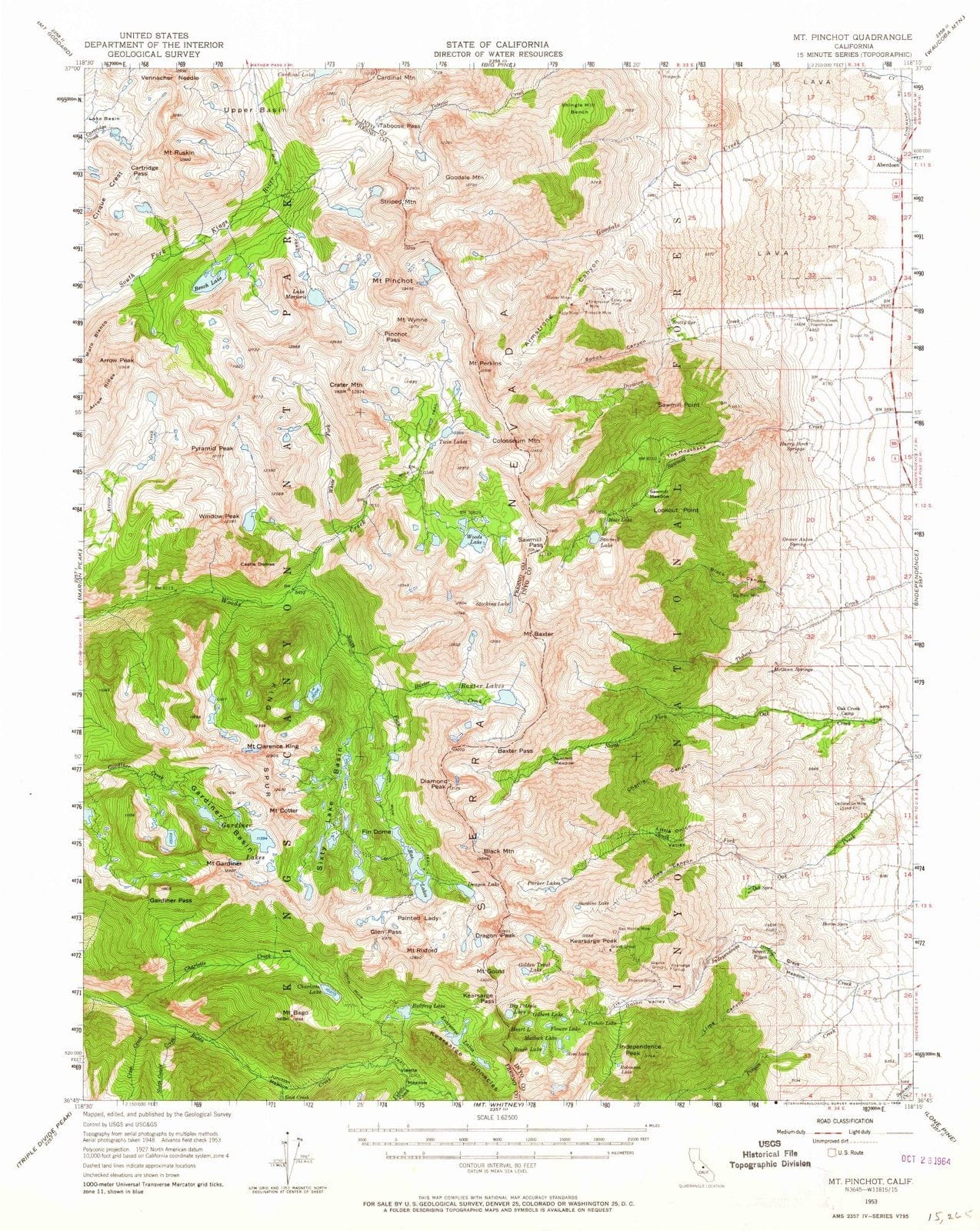 1953 Mt. Pinchot, CA - California - USGS Topographic Map