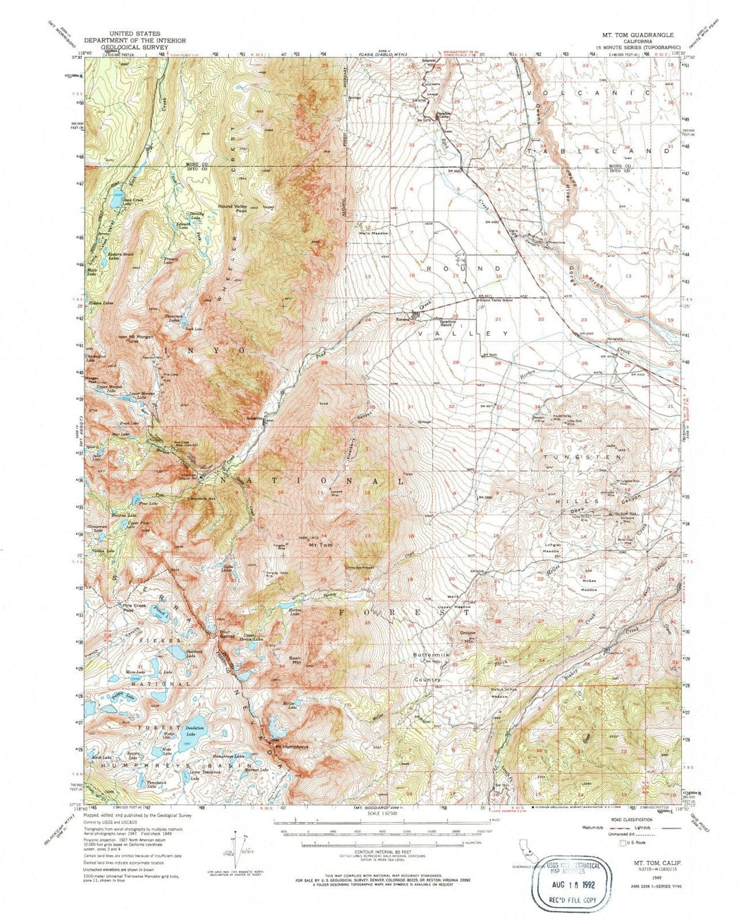 1949 Mt. Tom, CA - California - USGS Topographic Map