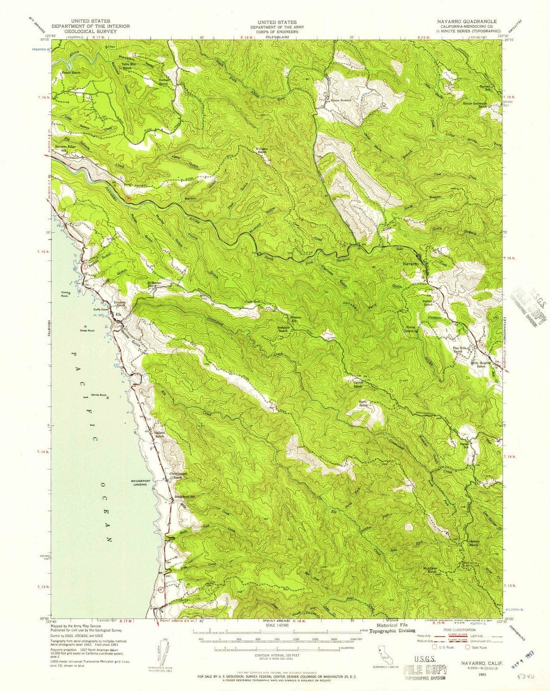 1943 Navarro, CA - California - USGS Topographic Map