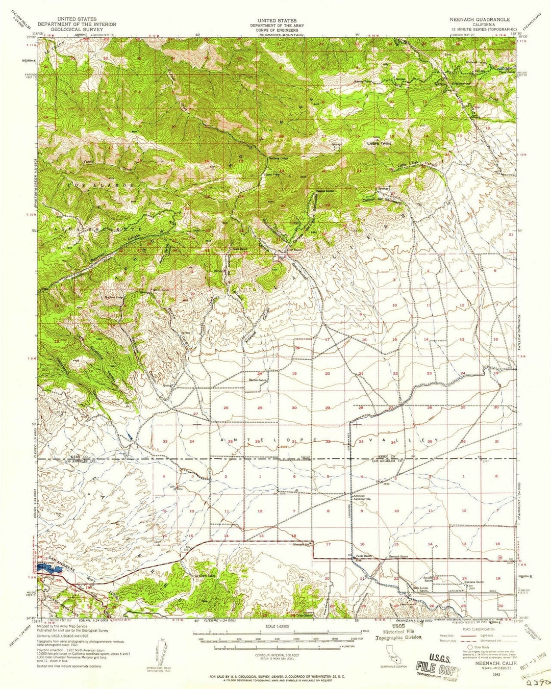 1943 Neenach, CA - California - USGS Topographic Map