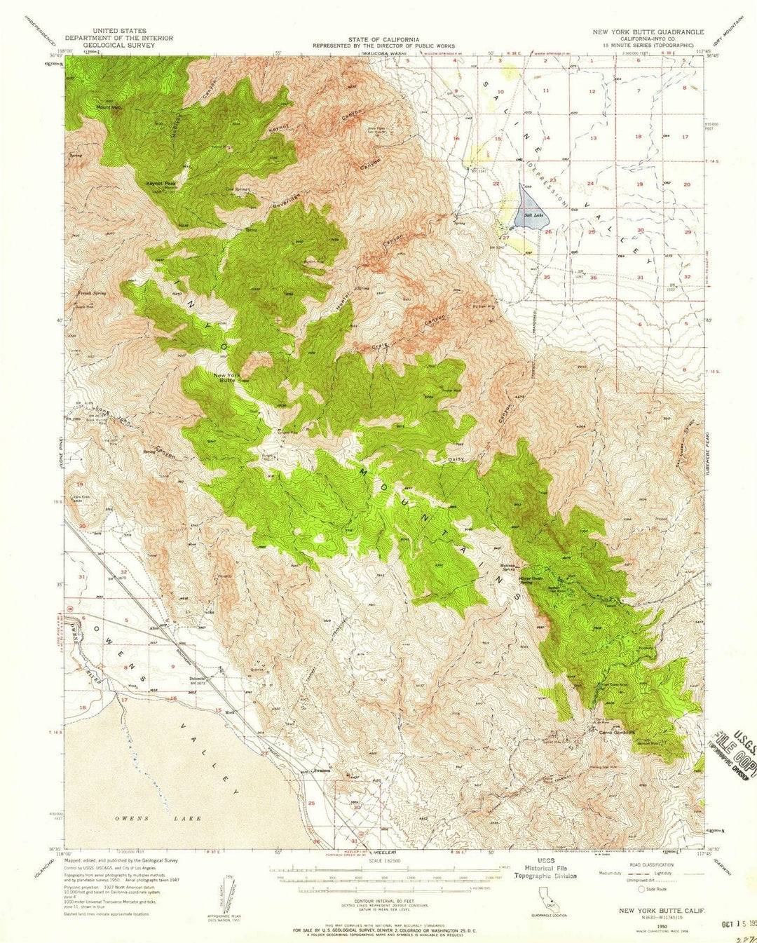 1950 New York Butte, CA - California - USGS Topographic Map