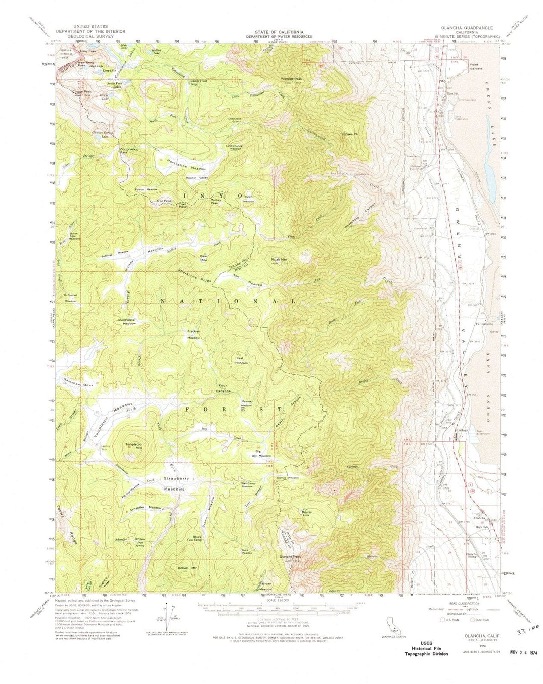 1956 Olancha, CA - California - USGS Topographic Map