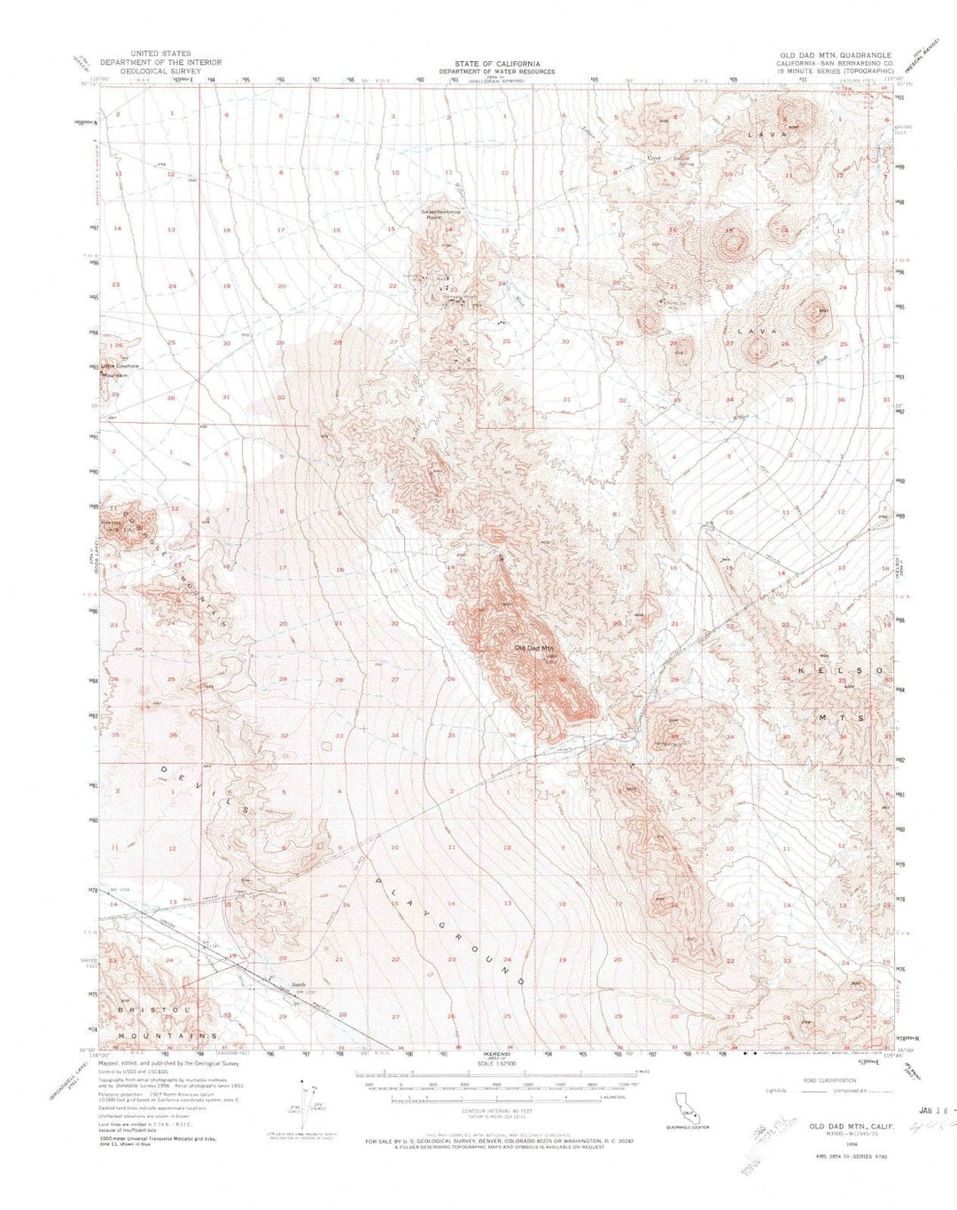 1956 Oldad Mountain, CA - California - USGS Topographic Map
