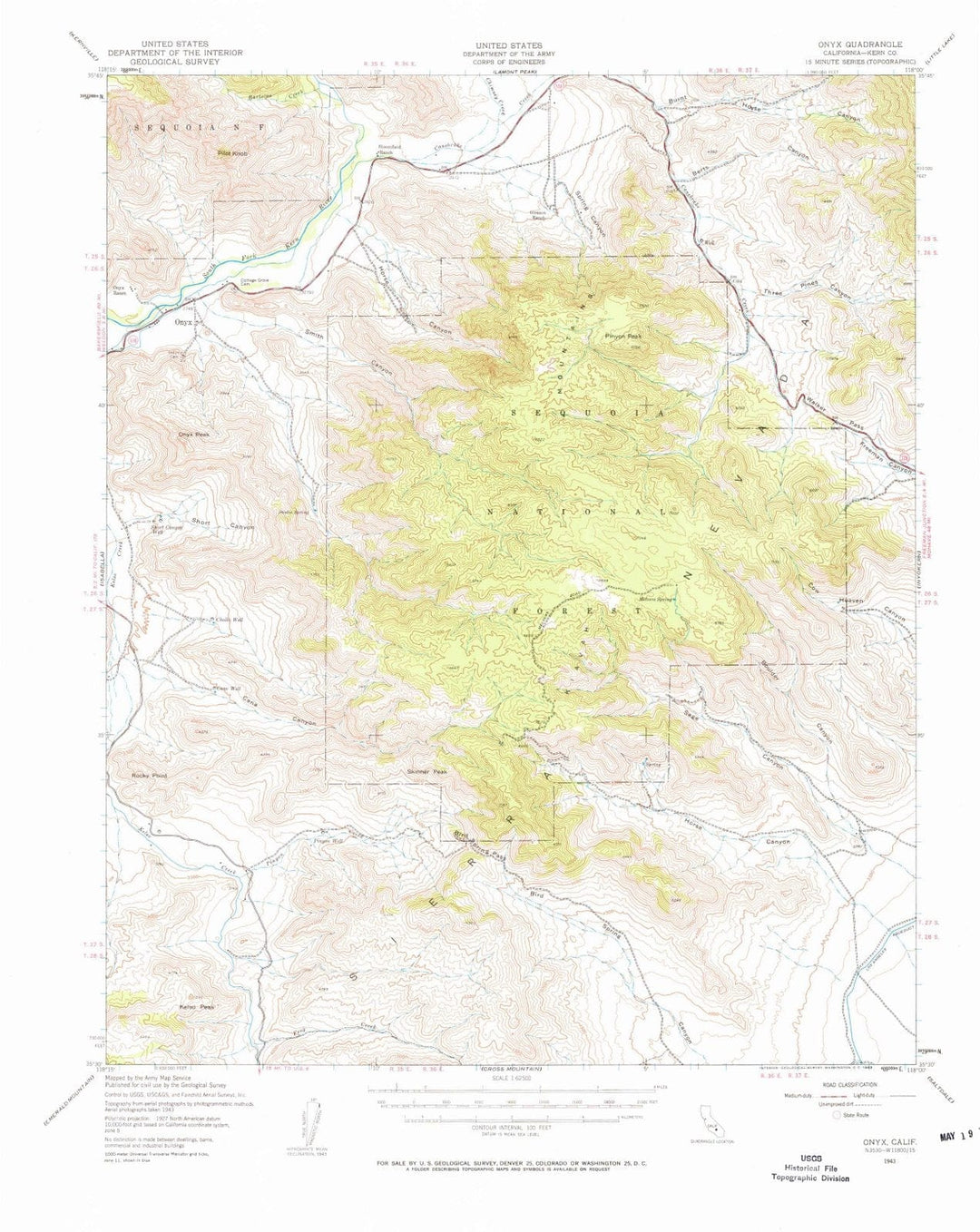 1943 Onyx, CA - California - USGS Topographic Map