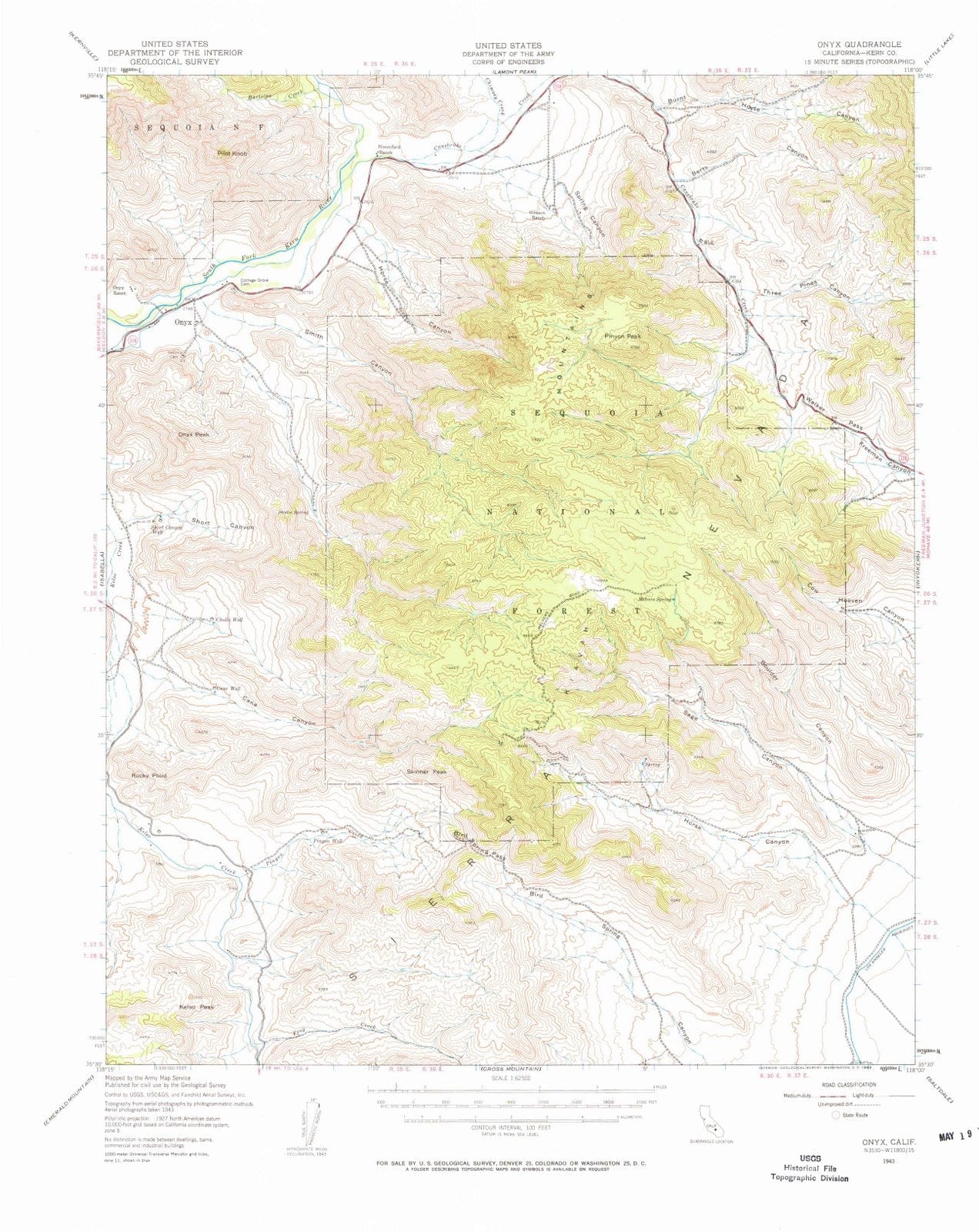 1943 Onyx, CA - California - USGS Topographic Map