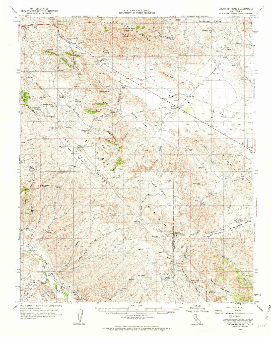 1961 Orchard Peak, CA - California - USGS Topographic Map