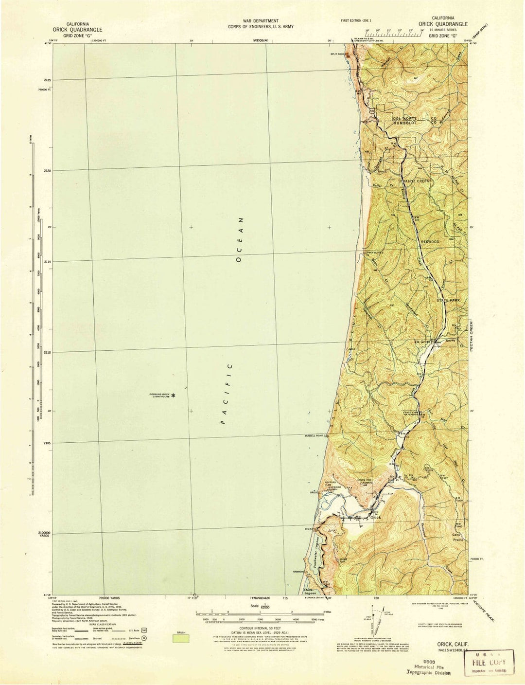 1945 Orick, CA - California - USGS Topographic Map