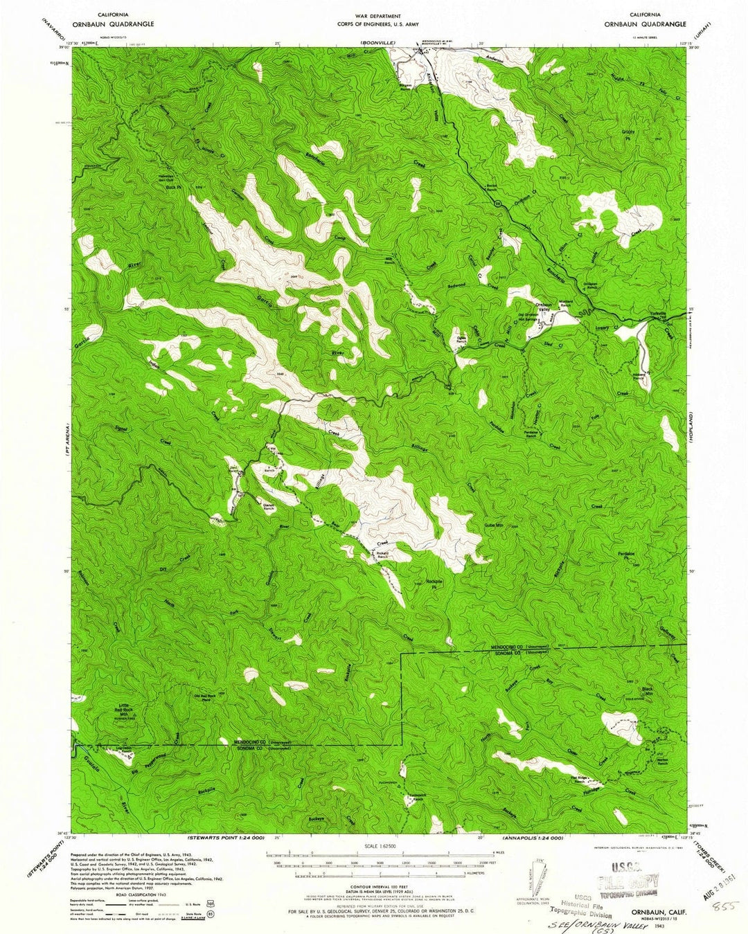 1943 Ornbaun, CA - California - USGS Topographic Map