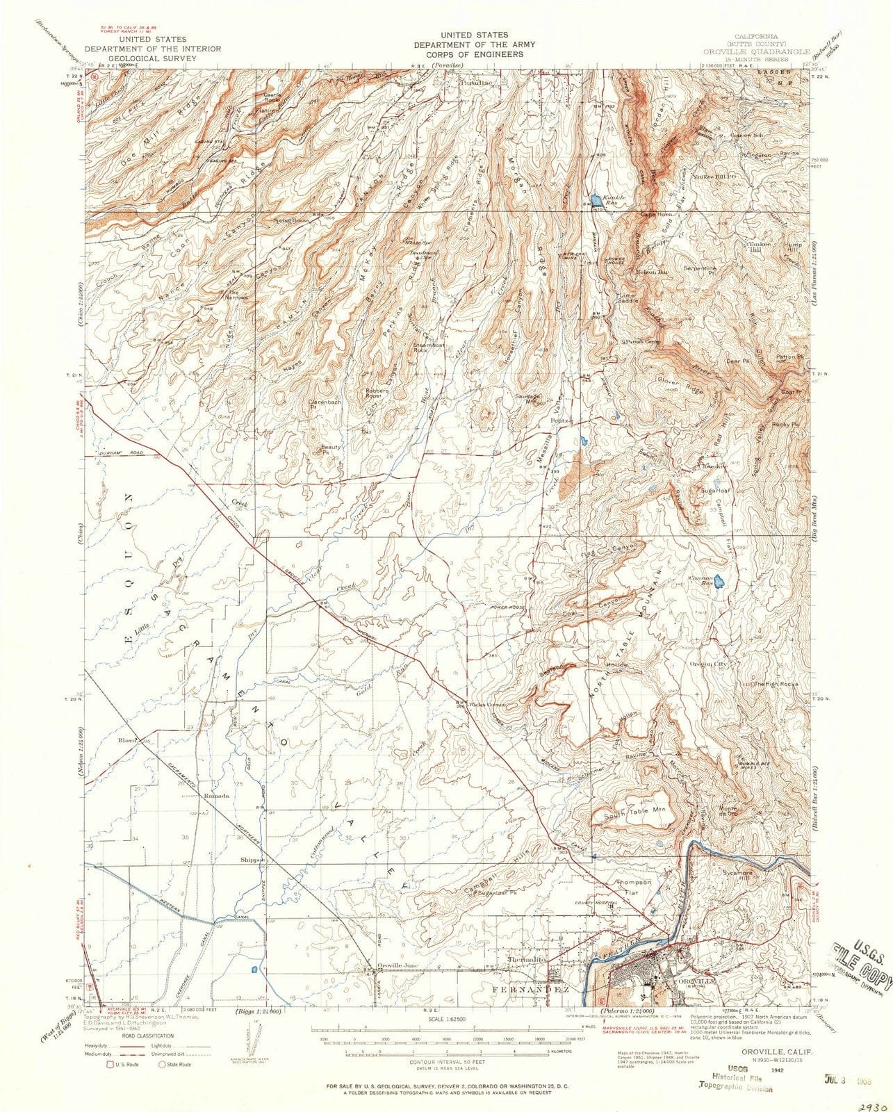 1942 Oroville, CA - California - USGS Topographic Map