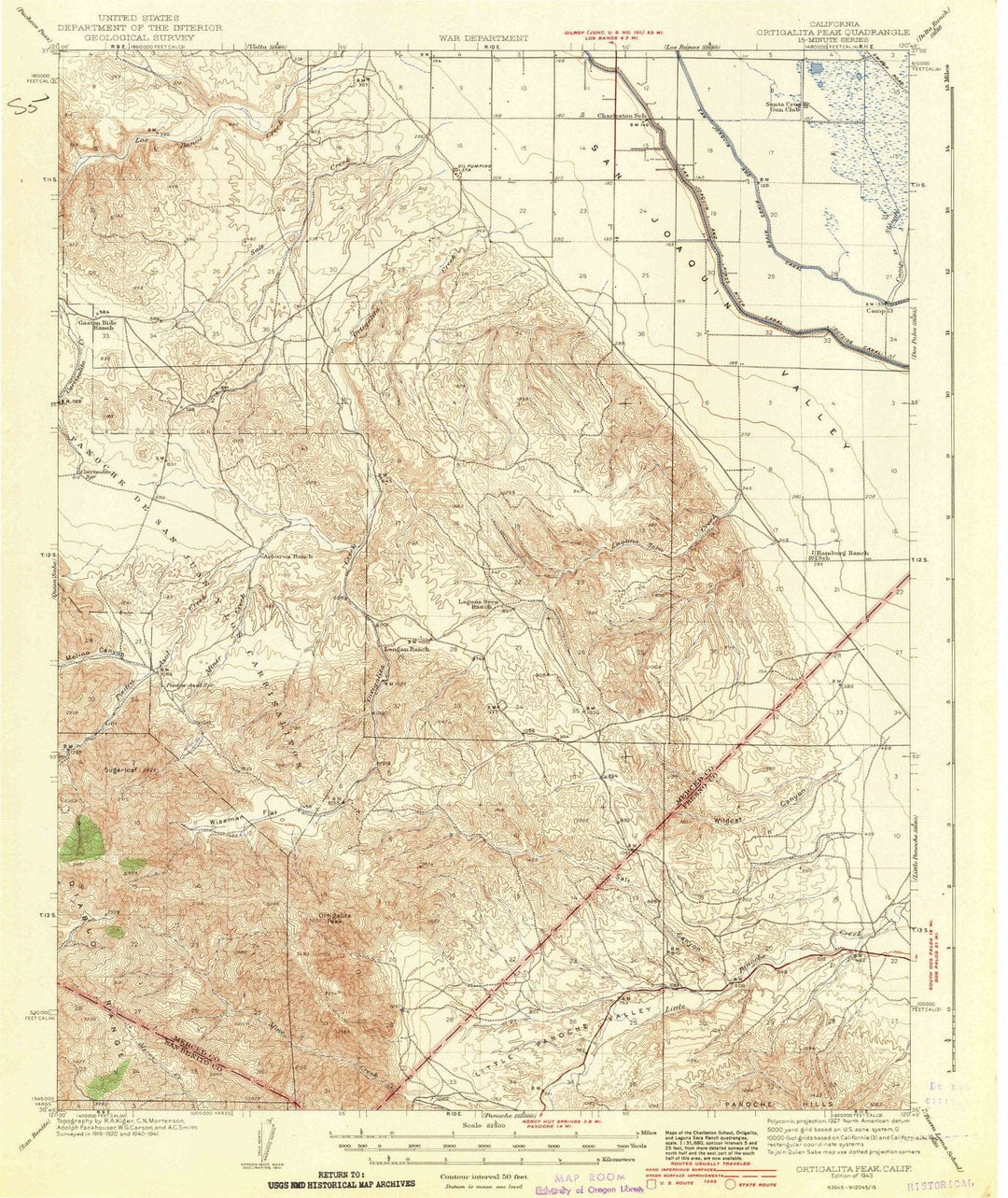 1943 Ortigalita Peak, CA - California - USGS Topographic Map
