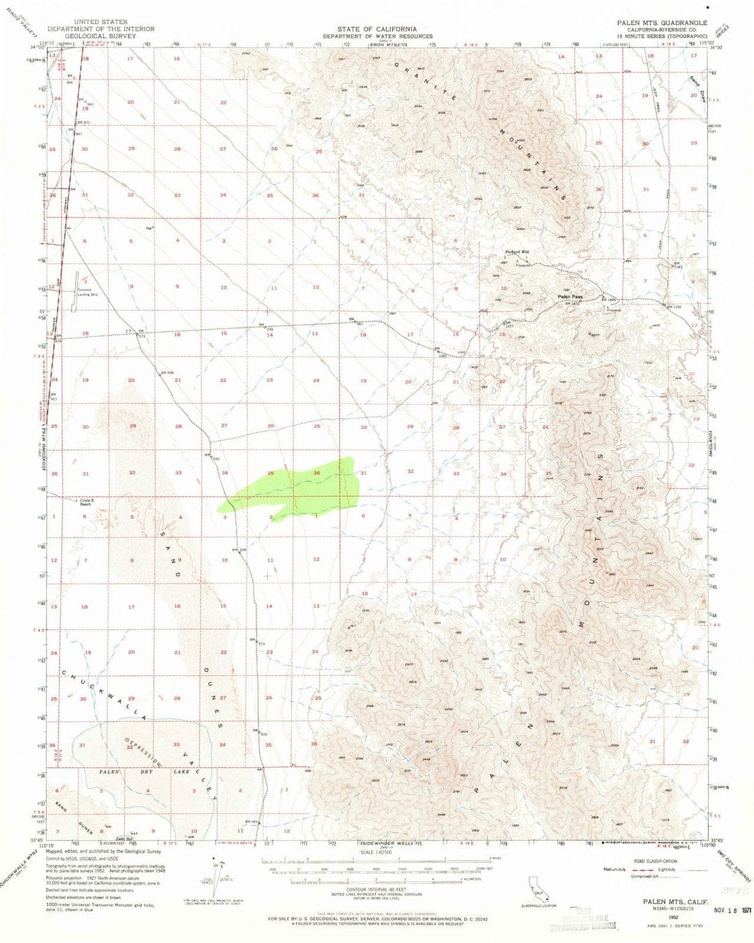 1952 Palen Mountains, CA - California - USGS Topographic Map