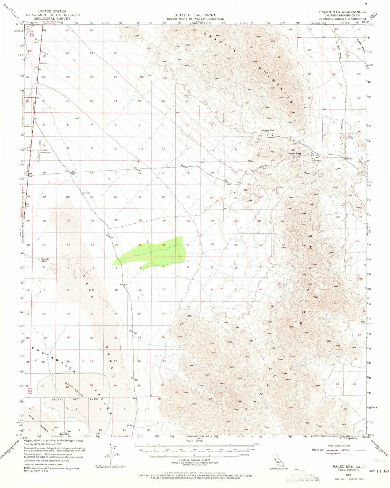 1952 Palen Mountains, CA - California - USGS Topographic Map