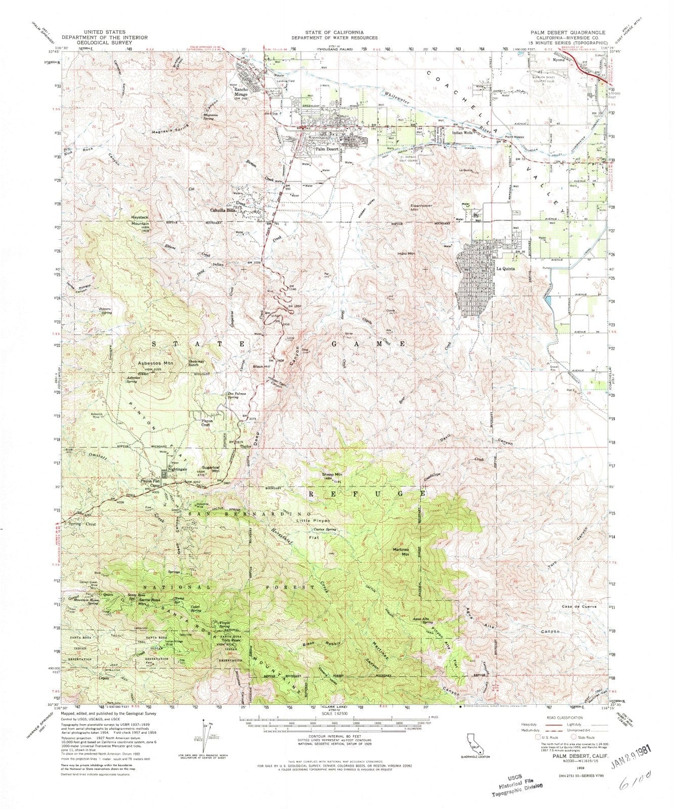 1959 Palmesert, CA - California - USGS Topographic Map