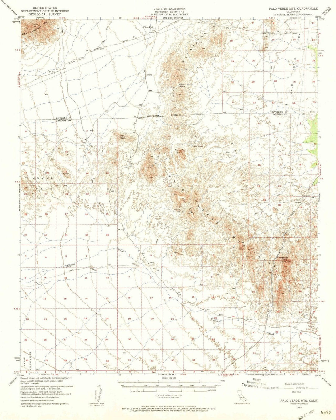 1953 Palo Verde Mountains, CA - California - USGS Topographic Map