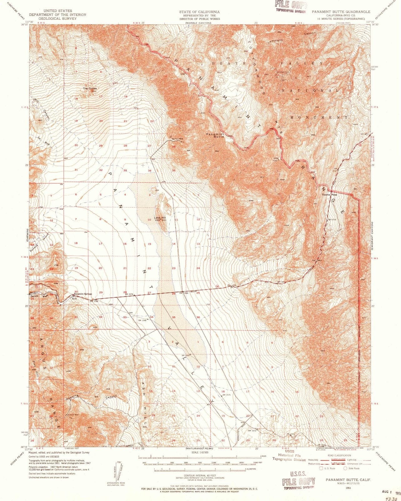 1951 Panamint Butte, CA - California - USGS Topographic Map