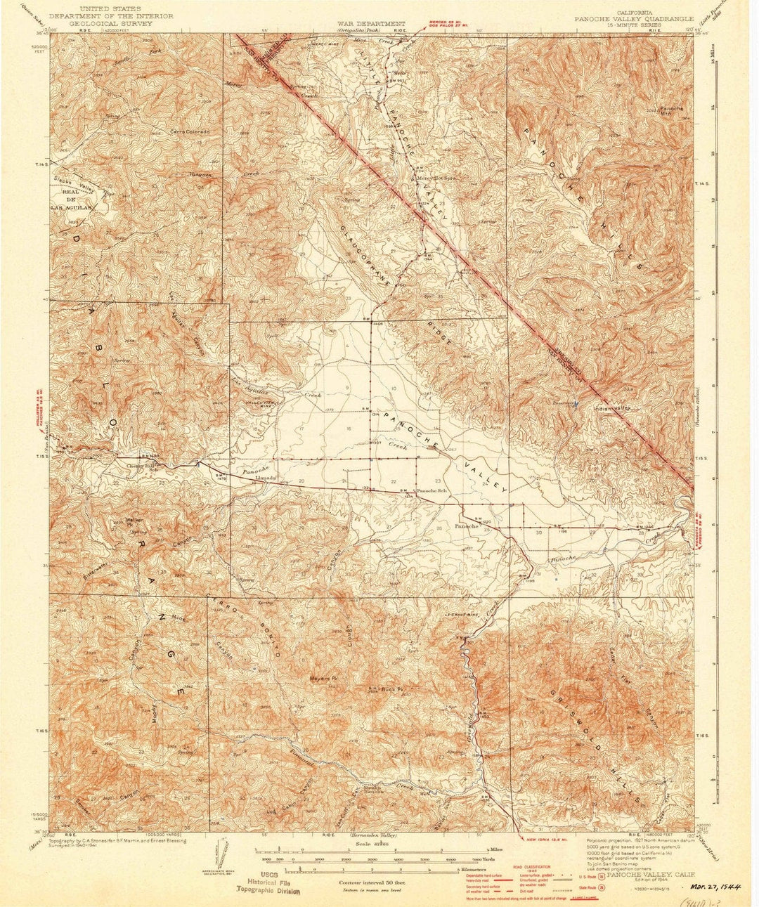 1944 Panoche Valley, CA - California - USGS Topographic Map