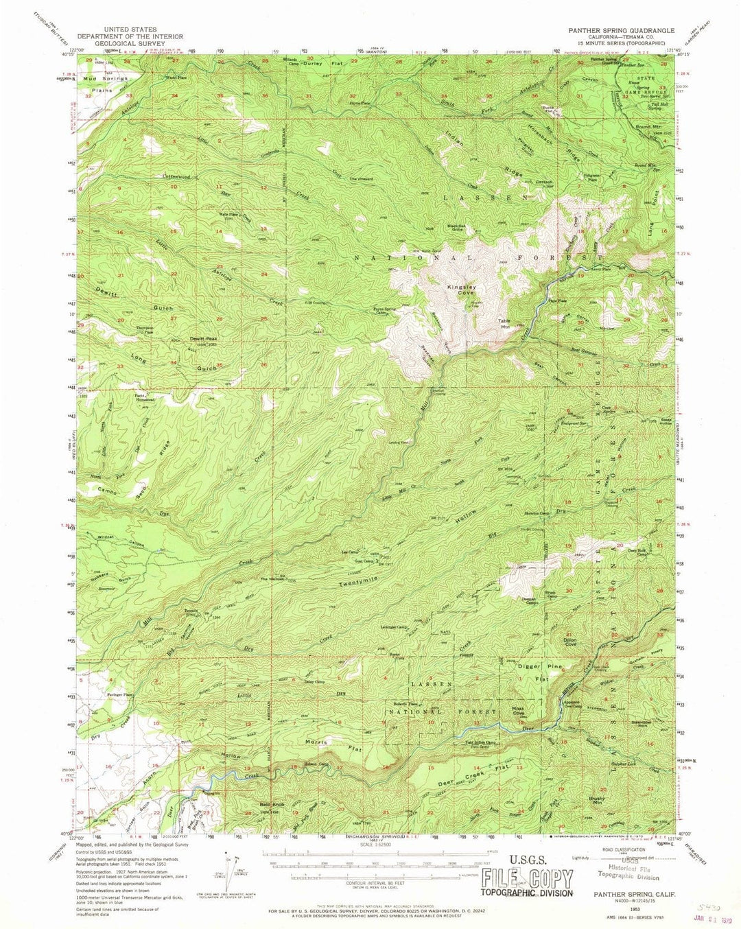 1953 Panther Spring, CA - California - USGS Topographic Map