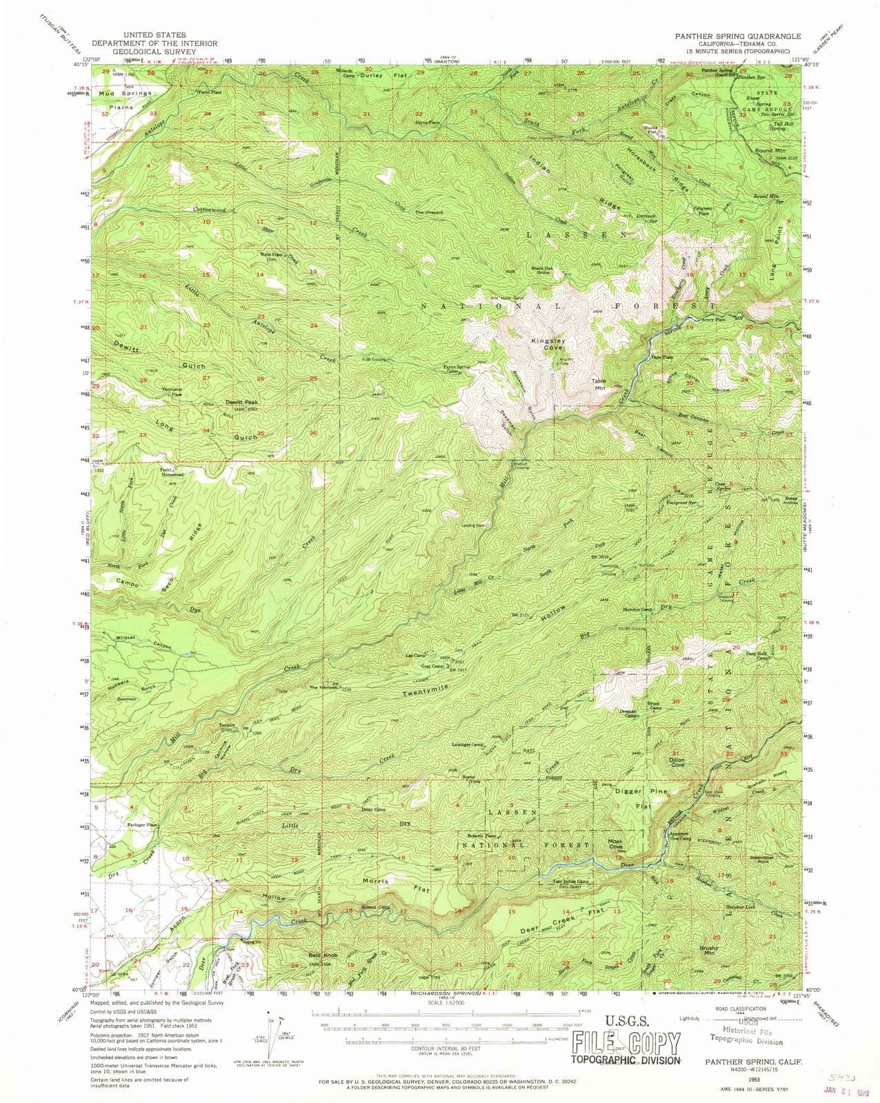 1953 Panther Spring, CA - California - USGS Topographic Map