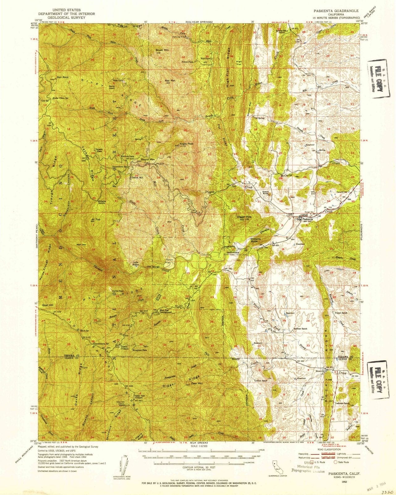 1952 Paskenta, CA - California - USGS Topographic Map
